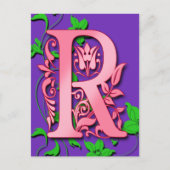 Letter R Monogram Initial on Pink Lila Cards Postkarte (Vorderseite)