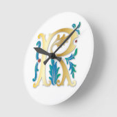 Letter R Monogram-Lilie Runde Wanduhr (Winkel)