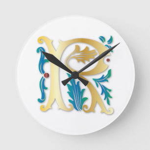 Letter R Monogram-Lilie Runde Wanduhr