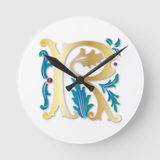 Letter R Monogram-Lilie Runde Wanduhr (Vorderseite)