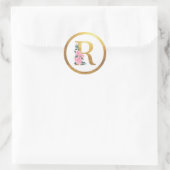 Letter R Monogram Roses Floral & Elegant Gold Runder Aufkleber (Tasche)