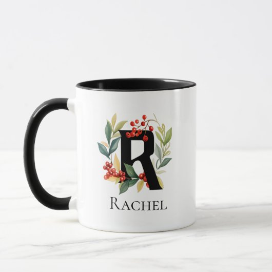 Letter R Monogram Ursprünglicher Berry Wreath Tasse (Links)