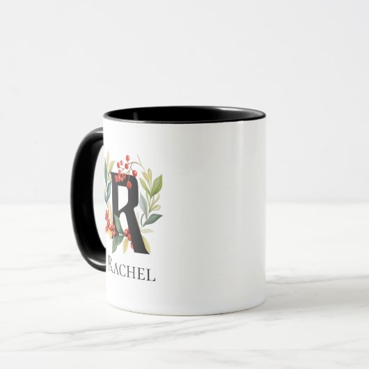 Letter R Monogram Ursprünglicher Berry Wreath Tasse (Vorderseite Links)
