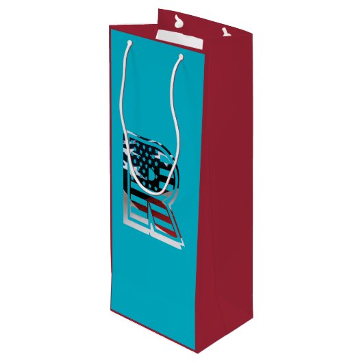 Letter R Monogram USA Flag Geschenktüte Für Weinflaschen (Rückseite Schrägansicht)