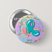 Letter R Monogram Watercolor Niedlich Mermaid Kind Button (Vorne & Hinten)