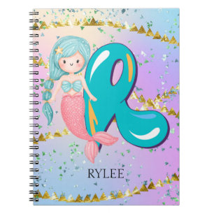 Letter R Monogram Watercolor Niedlich Mermaid Kind Notizblock
