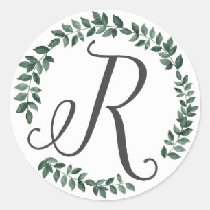 Letter R Monogramm Minimalistischer botanischer Le Runder Aufkleber