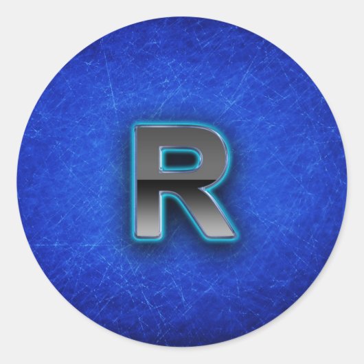 Letter R - Neon Blue Edition Runder Aufkleber (Vorderseite)