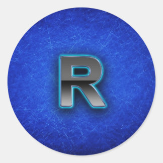 Letter R - Neon Blue Edition Runder Aufkleber