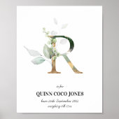 Letter R New Baby Monogram Birth Print Greenery Poster (Vorne)