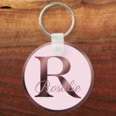 Letter R Stilvoll rosa Metallische Rose Gold Monog Schlüsselanhänger (Vorderseite)