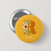 Letter R Sunflower Monogram mit Name Button (Vorne & Hinten)