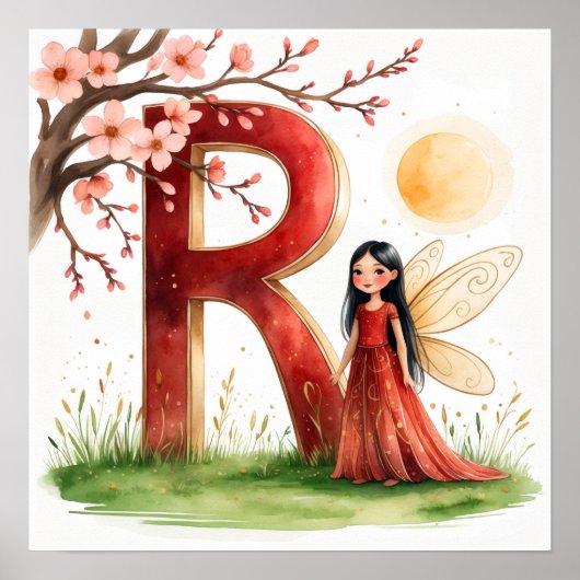 Letter R Sunrise Fairy Poster Golden Sun Alphabet  (Vorne)