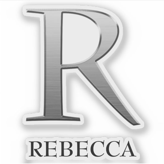 Letter R Two-Tone Silver Gray und Name Aufkleber (Vorderseite)