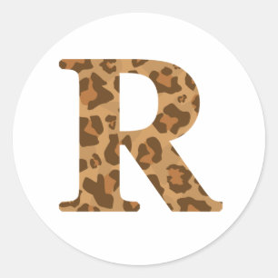 Letter R Vorname Monogramm Erstleopard-Druck Runder Aufkleber