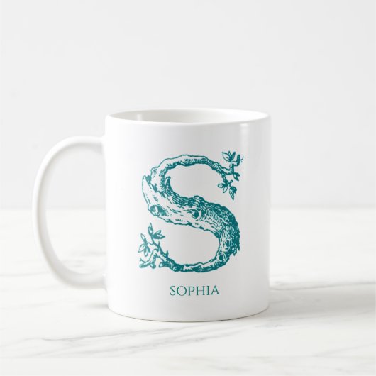 Letter S Aquamarin Monogram Modern Name Kaffeetasse (Links)