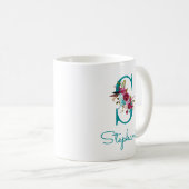 Letter S Aquamarin rosa Floral Kaffeetasse (VorderseiteRechts)