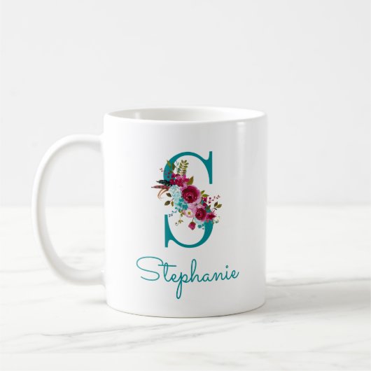 Letter S Aquamarin rosa Floral Kaffeetasse (Links)