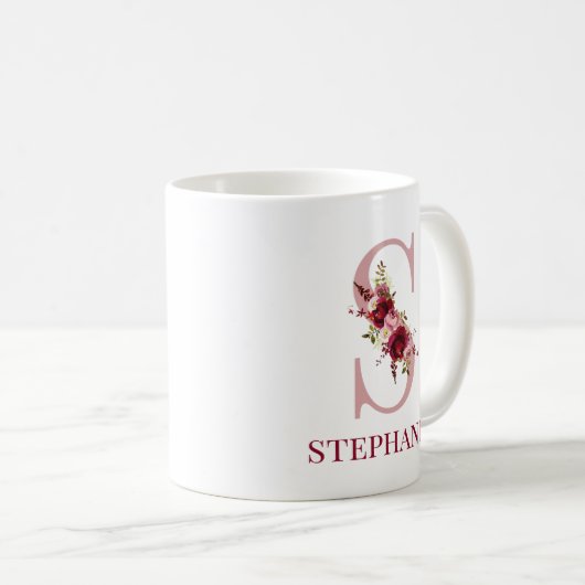 Letter S Burgundy Blush Floral Kaffeetasse (VorderseiteRechts)
