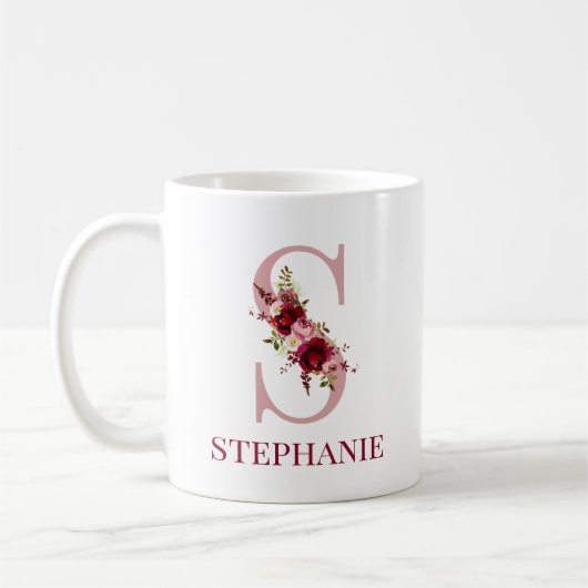 Letter S Burgundy Blush Floral Kaffeetasse (Links)