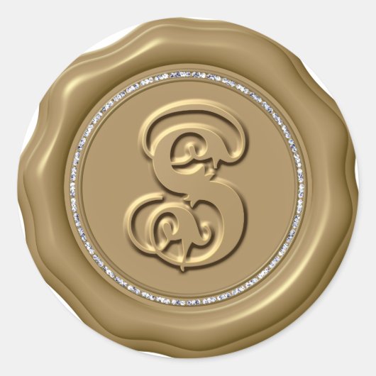 *~* Letter S Diamond Circle GOLD Wax Siegel Sticke Runder Aufkleber (Vorderseite)