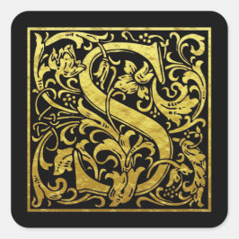 Letter S First Letter Imitat Gold Black Quadratischer Aufkleber