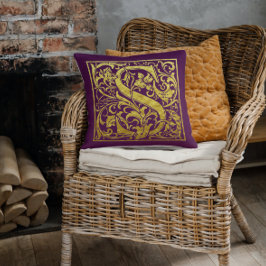 Letter S First Letter Imitate Gold Lila Kissen