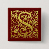 Letter S First Letter Imitate Gold Red Button (Vorderseite)