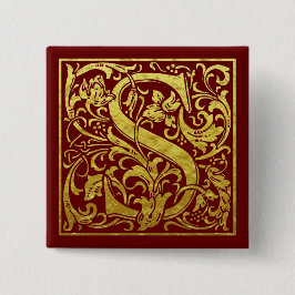 Letter S First Letter Imitate Gold Red Button