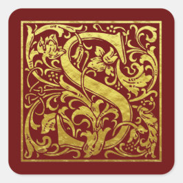Letter S First Letter Imitate Gold Red Quadratischer Aufkleber