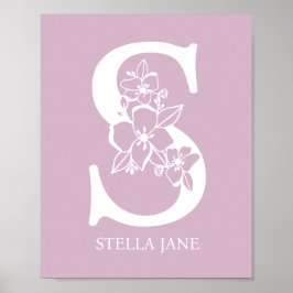 Letter S Floral Monogram Name Kinderzimmer Modern Poster