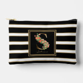 Letter S Floral Monogramm Schwarz-weiße Streifen Zubehörtasche (Vorderseite)