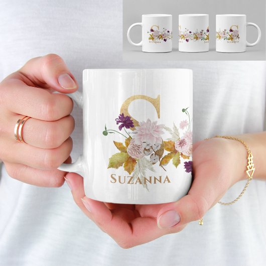 Letter S - Gold Floral Name Schwesterfreund Kaffeetasse