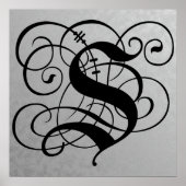 Letter S, Gothic Monogram Black Poster (Vorne)