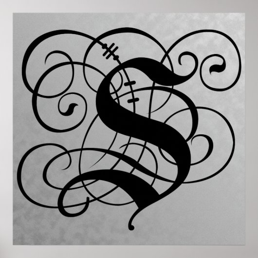 Letter S, Gothic Monogram Black Poster (Vorne)
