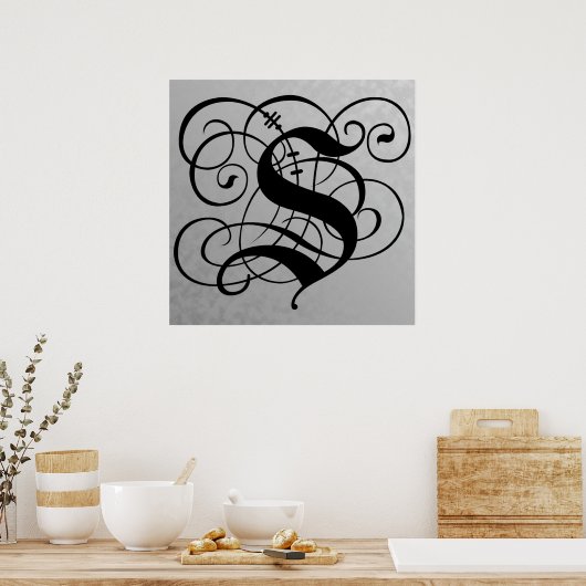Letter S, Gothic Monogram Black Poster (Küche)