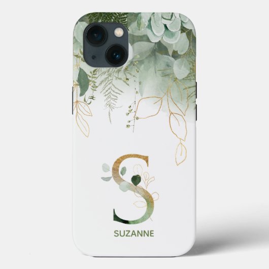 Letter S Green Fern & Succulent Case-Mate iPhone Hülle (Rückseite)