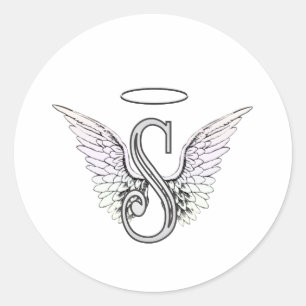 Letter S Initial Monogram mit Angel Wings & Halo Runder Aufkleber