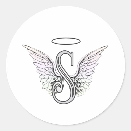 Letter S Initial Monogram mit Angel Wings & Halo Runder Aufkleber (Vorderseite)