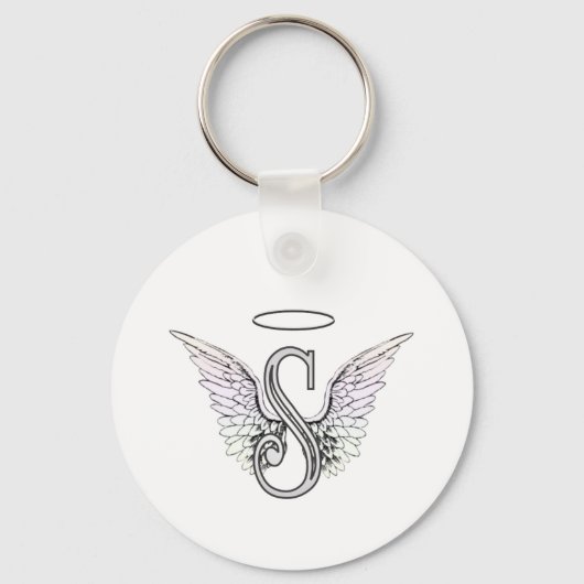 Letter S Initial Monogram mit Angel Wings & Halo Schlüsselanhänger (Vorderseite)
