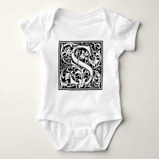 Letter S mittelalterliches Monogramm Art Nouveau Baby Strampler (Vorderseite)