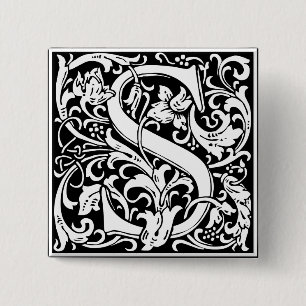 Letter S mittelalterliches Monogramm Art Nouveau Button