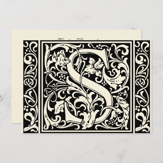 Letter S mittelalterliches Monogramm Art Nouveau Einladung (Vorne/Hinten)