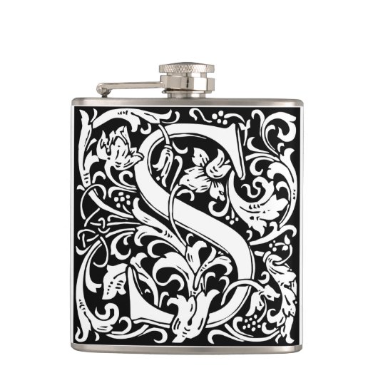 Letter S mittelalterliches Monogramm Art Nouveau Flachmann (Vorderseite)