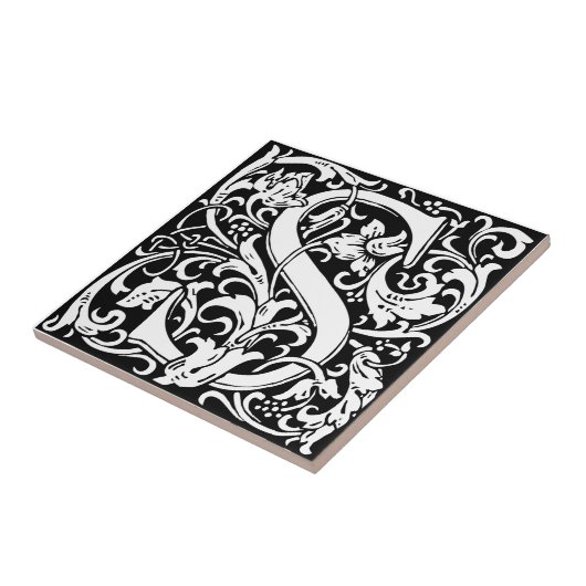 Letter S mittelalterliches Monogramm Art Nouveau Fliese (Seite)