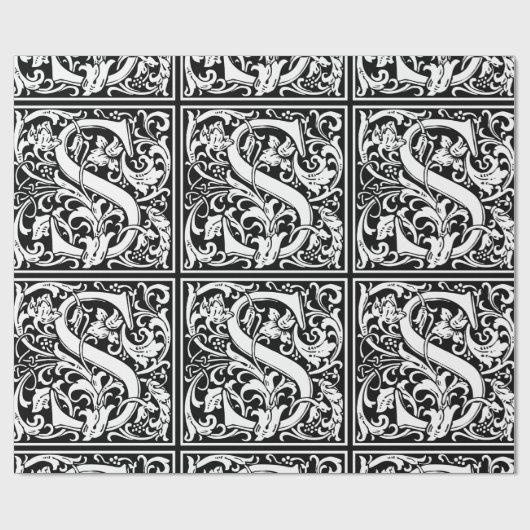 Letter S mittelalterliches Monogramm Art Nouveau Geschenkpapier (Flach)