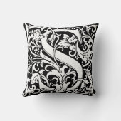 Letter S mittelalterliches Monogramm Art Nouveau Kissen (Rückseite)