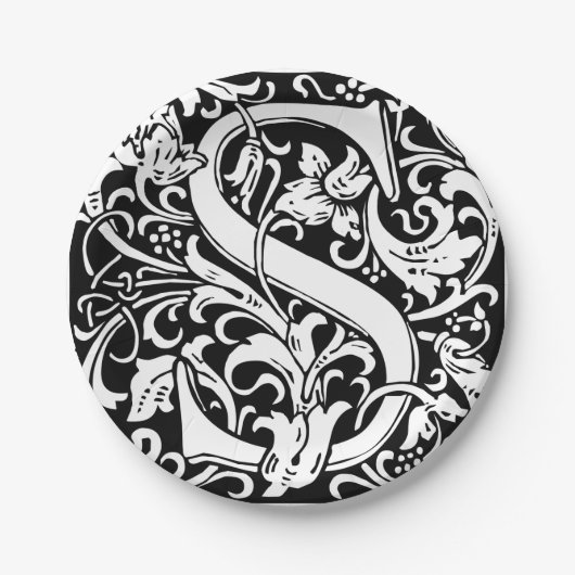Letter S mittelalterliches Monogramm Art Nouveau Pappteller (Vorderseite)