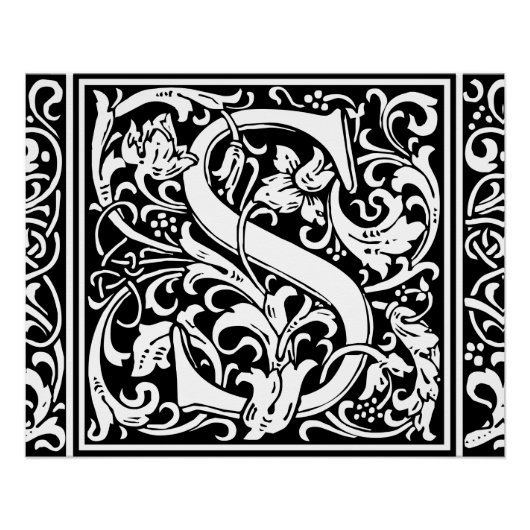 Letter S mittelalterliches Monogramm Art Nouveau Poster (Vorderseite)