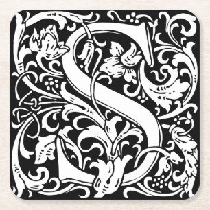 Letter S mittelalterliches Monogramm Art Nouveau Rechteckiger Pappuntersetzer